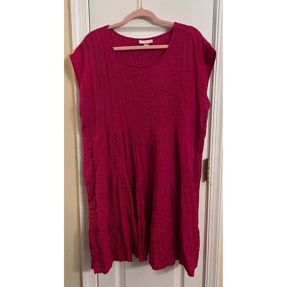Knox Rose Women Magenta Pink Tiered Crinkle Gauze Shift Dress Sleeveless XL